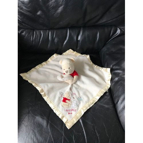 Doudou Plat Couverture Satin Winnie L'ourson Blanc Rouge Loveable Disney - Ours 