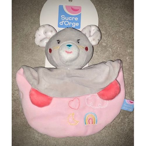 Doudou Souris Rose Sucre D¿Orge Rose Peluche Bébé Naissance 