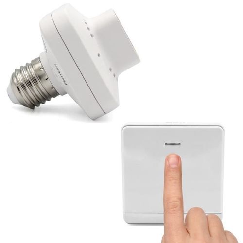 Lot Interrupteur + Adaptateur Douille Commande Sans Fil ni Pile - Energie Cinétique - Portée 50 M