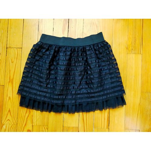 Jupe Noire En Résille & Tissu Satiné Doublée S-M Tbe