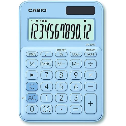 Casio MS-20UC - Calculatrice de bureau - 12 chiffres - bleu clair - panneau solaire, pile