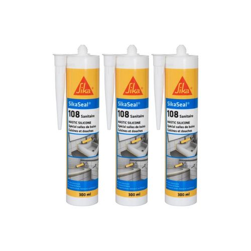 Lot de 3 mastics silicones anti-moisissure SIKA Sikaseal 108 Sanitaire - Gris clair - 300ml