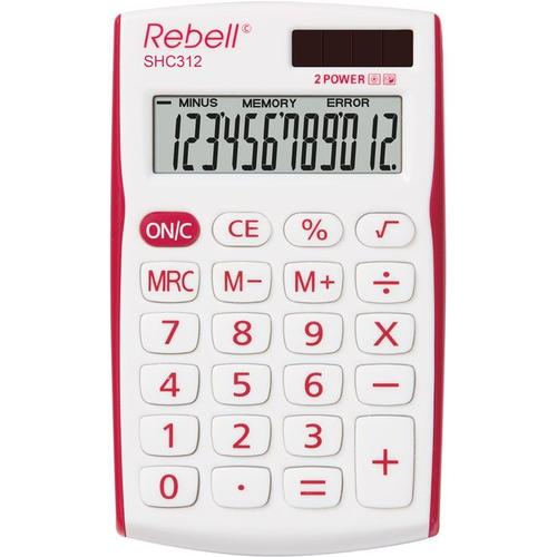 Calculatrice Rebell, RE-SHC312RD BX, white and red, pocket, 12-digit