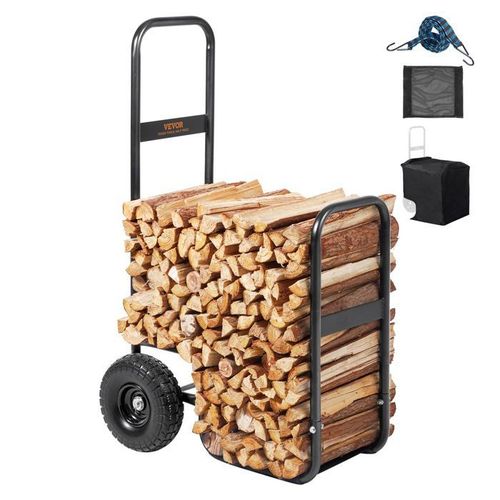Chariot Transport Bois de Chauffage-VEVOR-Charge 113,4 kg-67x52x110 cm-Housse Imperméable Porte Bûche Extérieur pour Cheminée