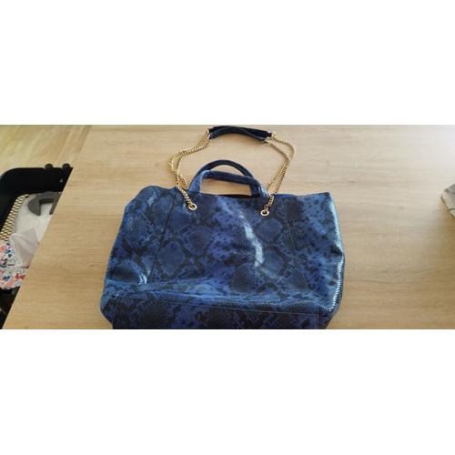 Sac cabas bleu imprimé python avec ses pochettes