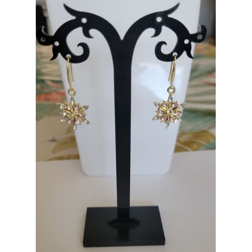 Boucles D'oreilles Flocon De Neige Dore Strass !