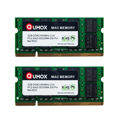 QUMOX 2x 2Go DDR2 800 PC2-6400 PC2-6300 2 GB SODIMM Laptop Mémoire d'ordinateur Portable pour Apple MAC