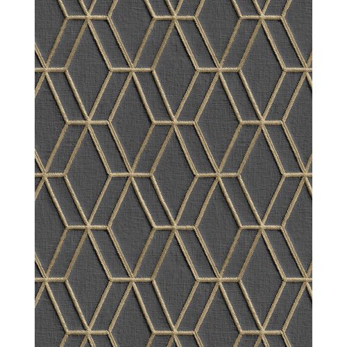 Papier peint à motifs graphiques Profhome DE120066-DI papier peint intissé gaufré à chaud gaufré avec un motif de losanges brillant anthracite or 5,33 m2
