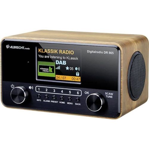 Albrecht DR 865 Radio de table DAB+, FM AUX, DAB+, FM sans barrière, avec télécommande, verrouillage clavier, fonction