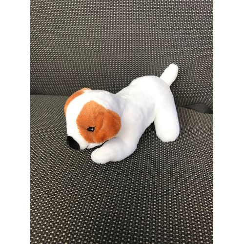Petit Doudou Peluche Chien Allongé Marron Blanc 15cm
