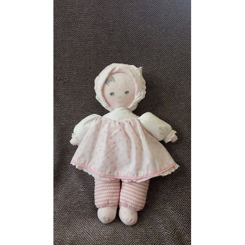 Poupée Les Minis Mundia - Poupon Vintage Robe Blanche A Pois Roses - Papillon Rayure Dentelle