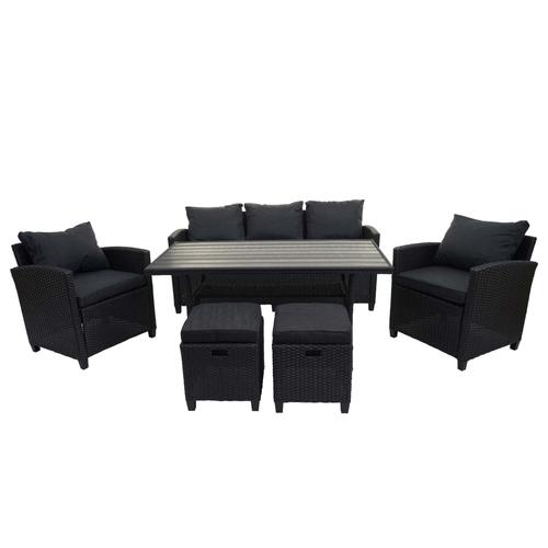 Salon De Jardin Ensemble Table Fauteuils Poufs En Polyrotin Lounge Noir Coussin Anthracite 04_0004223