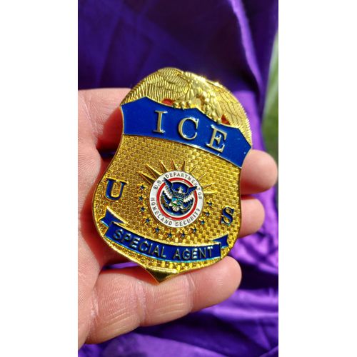 Badge Insigne Ice Special Agent Us Department Of Homeland Security En Métal Doré Bleu Blanc Rouge 85 Grammes 7.5 Cm De Haut Réplique, Objet De Décoration