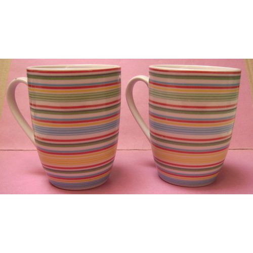 Lot De 2 : Mug Bol Bock À Anse Rayé Rouge Jaune Bleu Blanc Vert