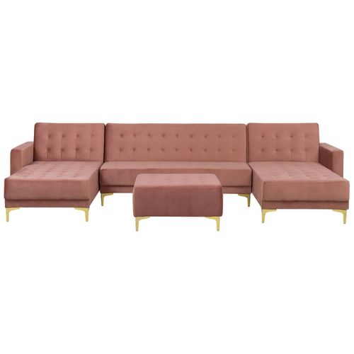 Canapé En U Avec Pouf Ottoman Velours Symétrique Rose Aberdeen