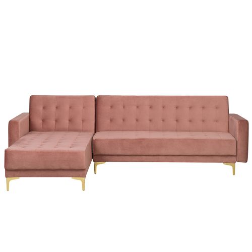 Canapé Angle Droite Convertible En Velours Rose 4 Places Aberdeen