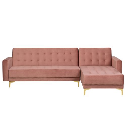 Canapé Angle Gauche Convertible En Velours Rose 4 Places Aberdeen