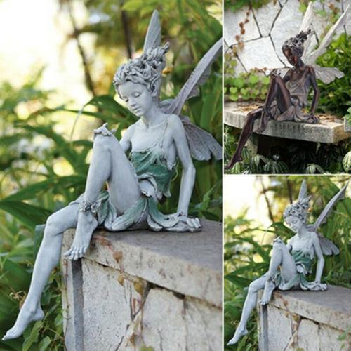 Statue De Fée De Jardin En Résine Elfe Assis Petite Étagère De Maison Décoration Pour L'extérieur Xqmg