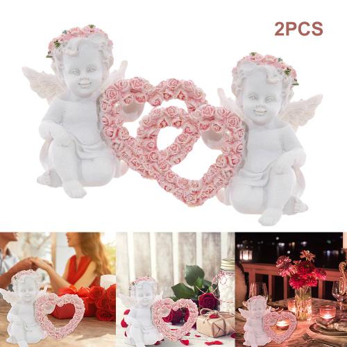 Statue D'ange En Résine, 1 Paire, Guirlande De Bébé Avec C¿Ur Rose, Décoration De Jardin En Plein Air Pour La Maison, Cadeaux De La Saint-Valentin