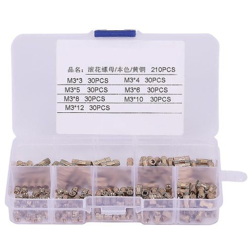 210pcs M3 Cylindre En Laiton Molet Filet Insert Rond crous Intgrs