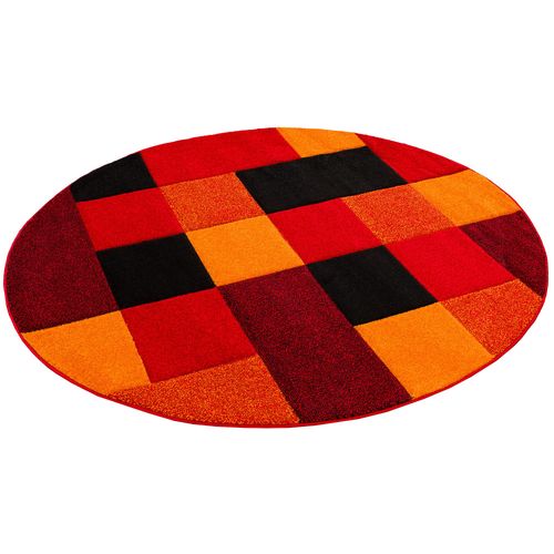 Pergamon Brilliant - Tapis De Designer Rond - Motif Carreaux Rouge Orange 200x200 Cm