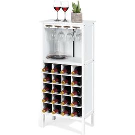 Costway Casier À Bouteilles De Vin En Pin Capacité De 20 Bouteilles Et Porte-Gobelet, 42x24,5x96 Cm Pour Cave,Cuisine,Salon, Blanc
