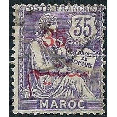 Maroc, Bureaux Français 1911 / 1917, Beau Timbre Yvert 33, Type Mouchon 35c. Violet Avec Surcharge Bilingue, Oblitéré, Tbe.