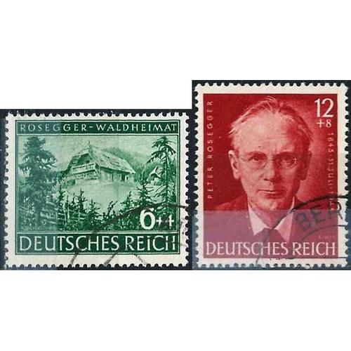 Allemagne 1943, Beaux Timbres Yvert 773 Et 774, Centenaire De La Naissance Du Poète Autrichien Peter Rosegger, Oblitérés, Tbe -