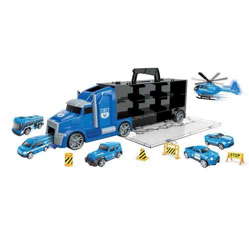 Grand Camion Avec 6 Voiture Police Jouet Helicoptere