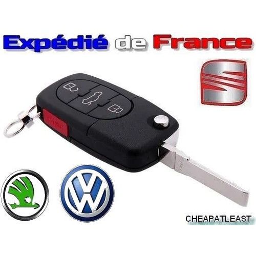 Coque De Remplacement Réparation Clé Plip Télécommande 3 Boutons (Coffre) + Panic Pour Vw Volkswagen Skoda Seat