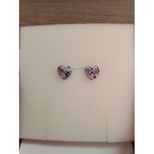 Boucles D'oreilles Coeur En Argent Rhodié Et Oz Multicolore