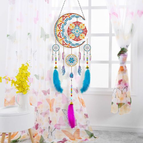Peinture diamant attrape-rêve, carillons à vent, Kit de mosaïque, plume, chaîne de perles suspendues, décorations de jardin pour maison, mur de porte, bricolage