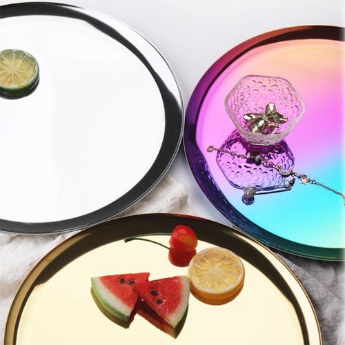 Assiette À Dessert En Acier Inoxydable, Assiette À Gâteau Aux Noix Assiette À Fruits, Plateau À Serviettes De Style Nordique Or Argent Collation Assiette De Cuisine Pour Steak Occidental