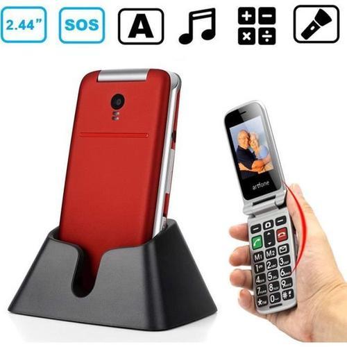 Téléphone Portable Débloqué Senior Téléphone à Clapet avec Grandes Touches Grand Ecran de 2,4 Pouces - SMS et MMS - Bluetooth - Base