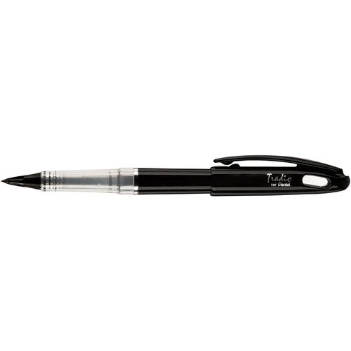 Pentel Feutre Plume Tradio Trj94a Black & White Corps Vernis Noir Encre Noire