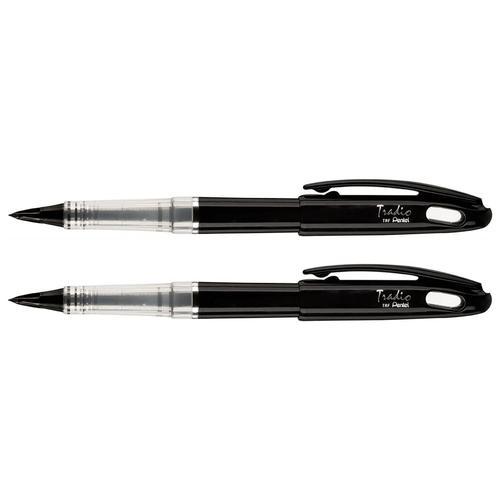 Pentel Lot De 2 Feutres Plume Tradio Trj94a Black & White Corps Vernis Noir Encre Noire