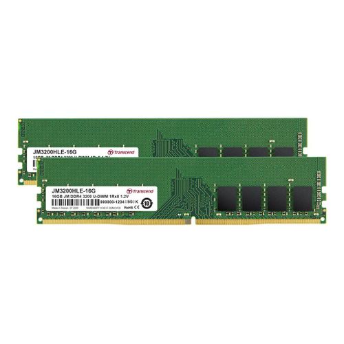 Transcend JetRAM - DDR4 - kit - 32 Go: 2 x 16 Go - DIMM 288 broches - 3200 MHz / PC4-25600 - CL22 - 1.2 V - mémoire sans tampon - non ECC