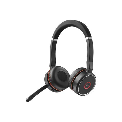 Jabra Evolve 75 MS Stereo - Micro-casque - sur-oreille - Bluetooth - sans fil - Suppresseur de bruit actif - USB - Certifié pour Skype for Business