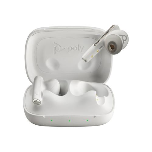 Poly Voyager Free 60 UC - Écouteurs sans fil avec micro - intra-auriculaire - Bluetooth - Suppresseur de bruit actif - USB-A via adaptateur Bluetooth - blanc sable - certifié Zoom