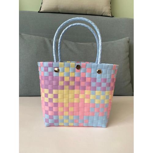 Sac cabas fourre-tout en plastique tressé à main. Taille petite