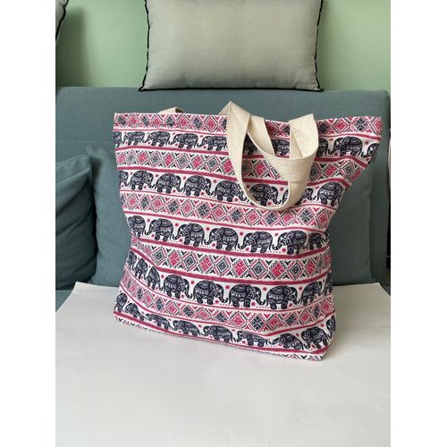 Sac cabas fourre-tout zippé imprimé motif éléphant Taille XL