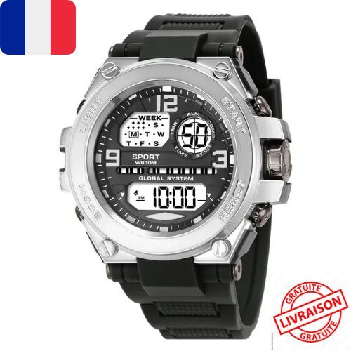 Montre Sport Numérique Multifonction Homme Militaire Étanche Alarme Noir Gris