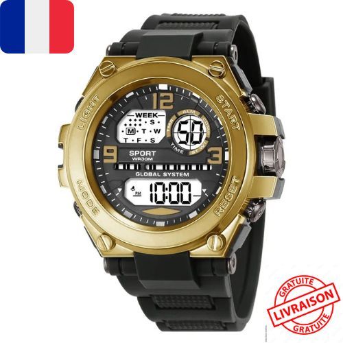 Montre De Sport Militaire Noir Doré Pour Homme Numérique, Multifonction, Étanche