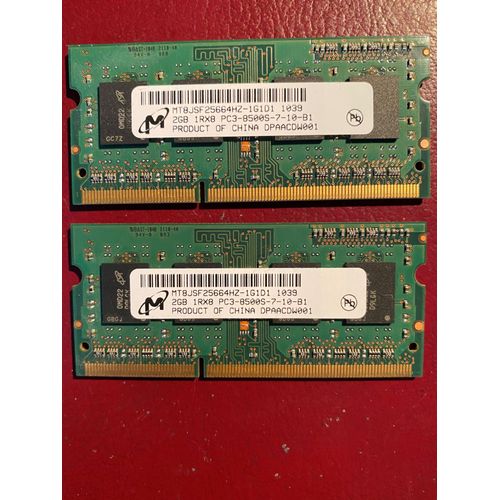 Micron - Mémoire - 4 Go (2 x 2 Go) - SO DIMM 204 broches - DDR3 - PC3-8500 / 1066 MHz - mémoire sans tampon - NON ECC