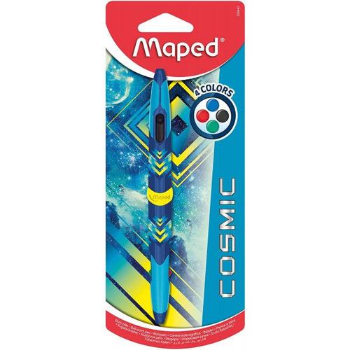 Stylo À Bille - 4 Couleurs - Bleu Rouge Vert Et Noir - Double Pointe - Cosmic - Maped