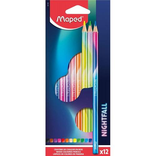 12 Crayons De Couleur - Bois - Forme Triangulaire - Nightfall - Maped