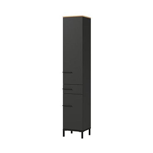 Armoire 2 Portes 1 Tiroir Décor Gris Foncé Et Chêne - Anders