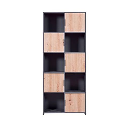 Bibliothèque 5 Portes 77x30x185 Cm Gris Et Chêne