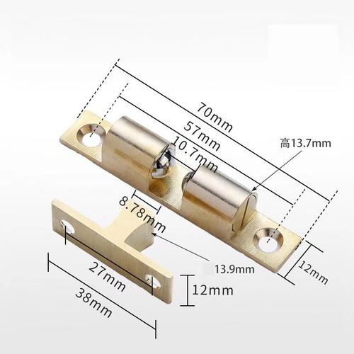 Loqueteau à Billes Cuivre Rouleau Loqueteau Fermeture Loqueteau à Double Bille avec vis pour Fermeture de Placard et Meuble (6 Pièces, 70mm)