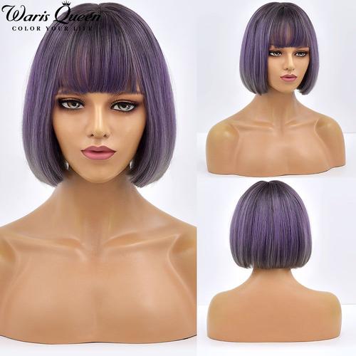 Tb2020050-3 Cosplay Lolita Perruque Femme Perruque Synthétique Wig Natural Hair Perruque Bob Synthétique Courte Avec Frange Pour Femmes , Postiche Coupe Au Carré, Résistante À La Chaleur, Lolita Cosplay, Coiffure Quotidienne